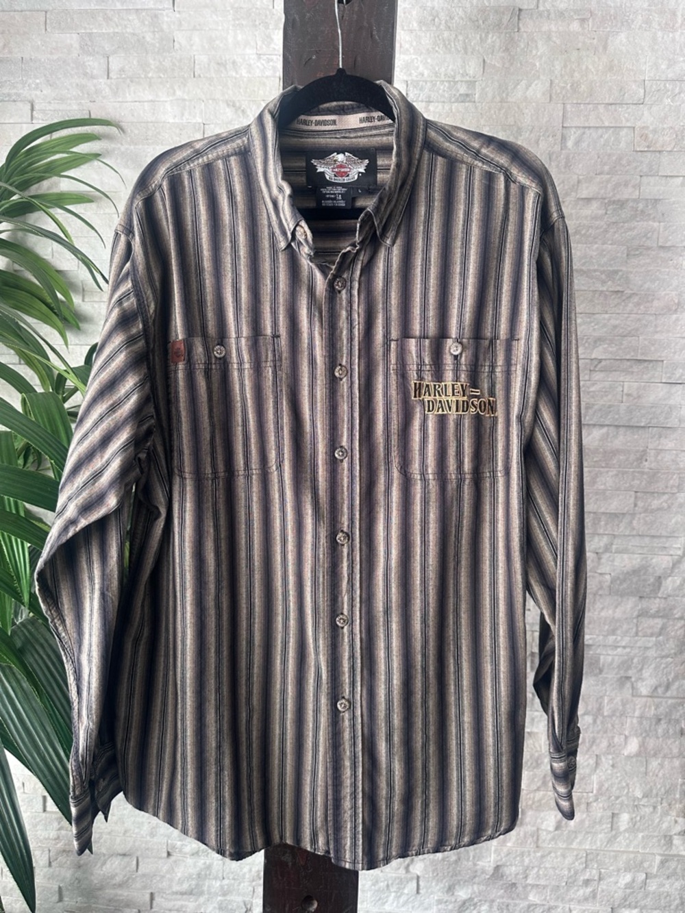 Harley-Davidson 2008 Men's Vertical Stripe Button-Down Embroidered Shirt Size L